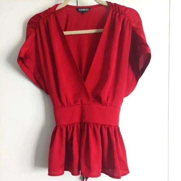 Express Deep v neck Back tie Red Blouse/Top Medium Festival Career Cap Sleeve - Picture 1 of 2